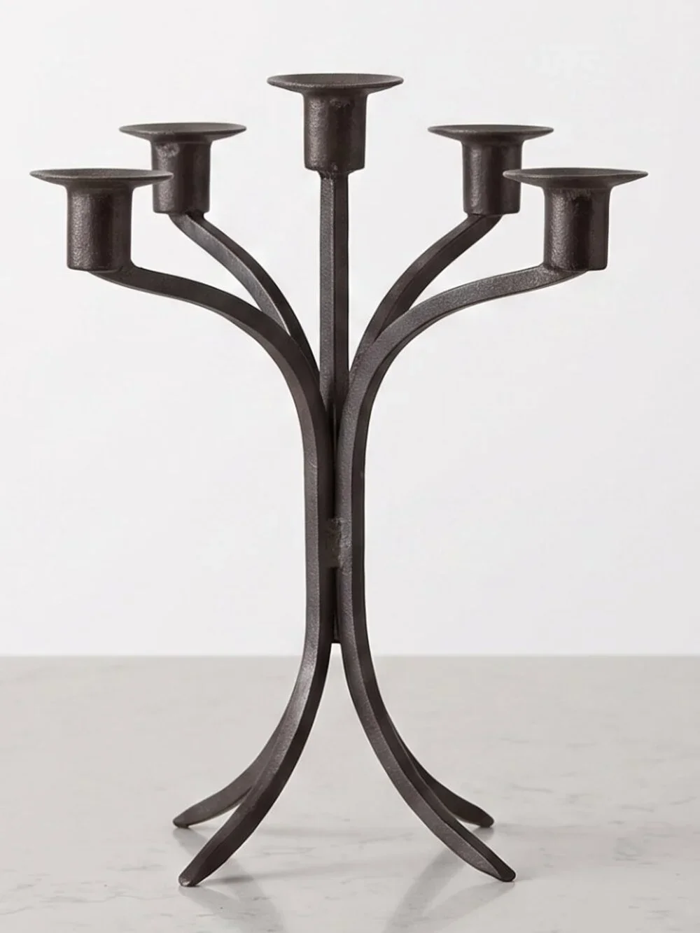 VTG Art Deco Wrought Iron 5 Taper Candelabra Candle Holder Black Patina 14